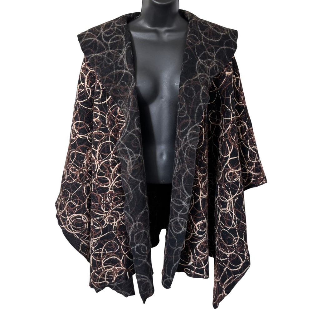 Vtg Carol Turner Collection Felted Wool Cape One Size Black‎ Brown Maximalism